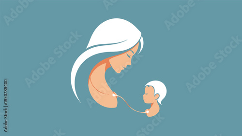 Mother and Baby Illustration Profile View.