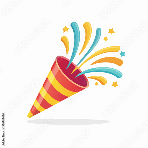 Party Popper Exploding With Colorful Confetti and Stars.