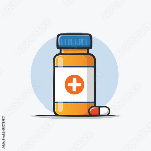 Pill Bottle and Capsule Illustration for Healthcare and Medicine.
