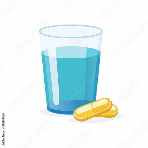 Pills and Water Glass - Healthcare and Medication Concept.