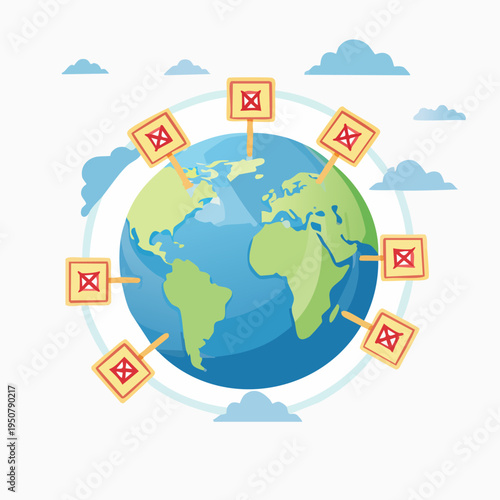 Planet Earth surrounded by international restriction signs.