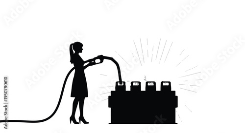 woman refueling electric car battery charging