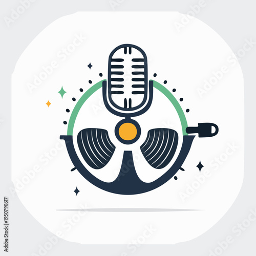 Podcast Recording Equipment Illustration - Microphone and Reel.