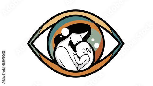 Mother Holding Baby Inside Eye Illustration.