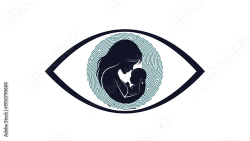 Mother Holding Baby Silhouette Eye Illustration.