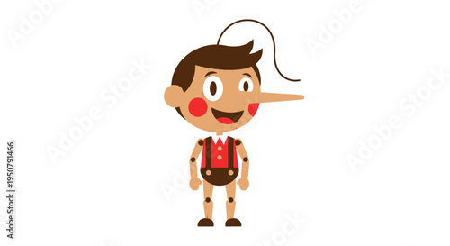 Pinocchio cartoon character with long nose.