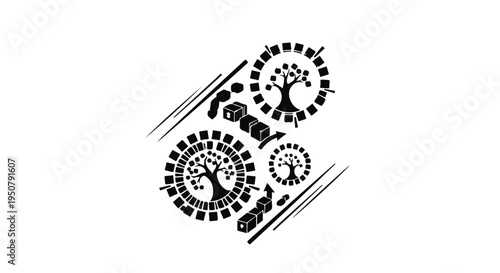 Black tree of life symbols with decorative borders