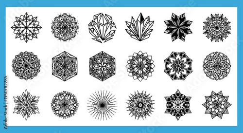 An Intricate Silhouette Collection for Stylized Snowflakes and Winter Geometry.