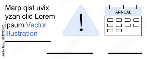 Notifications, scheduling, reminders, deadlines, caution, time management. Exclamation mark in a triangle and annual calendar. Scheduling and notifications concept for effective planning and caution