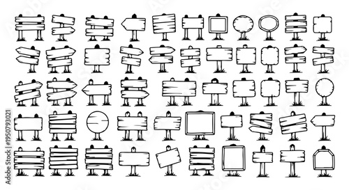 Hand Drawn Doodle Wooden Signboards and Directional Arrows Vector Set