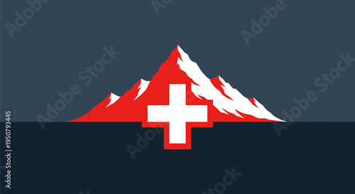 Switzerland Mountain Flag Emblem Symbol.