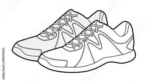 Unisex running sneaker shoe sketch pair. Graphic sport footwear for lifestyle look, casual jog, city walk. Technical fashion illustration, CAD mockup, detailed vector man woman isolated trendy style.