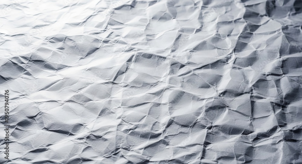 Obraz premium Extreme close-up on deeply creased and folded white paper, highlighting the intricate network of lines, shadows, and subtle textural imperfections, fiber, aged, fibrous