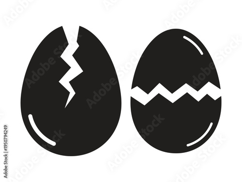 Broken Easter Egg Icon Set – Cracked Egg Minimal Solid Silhouette Collection vector icon set