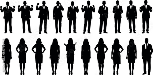 Business People Silhouettes Set Professional Men and Women in Suits Formal Wear Group of Office Employees Corporate Team Vector Elements
