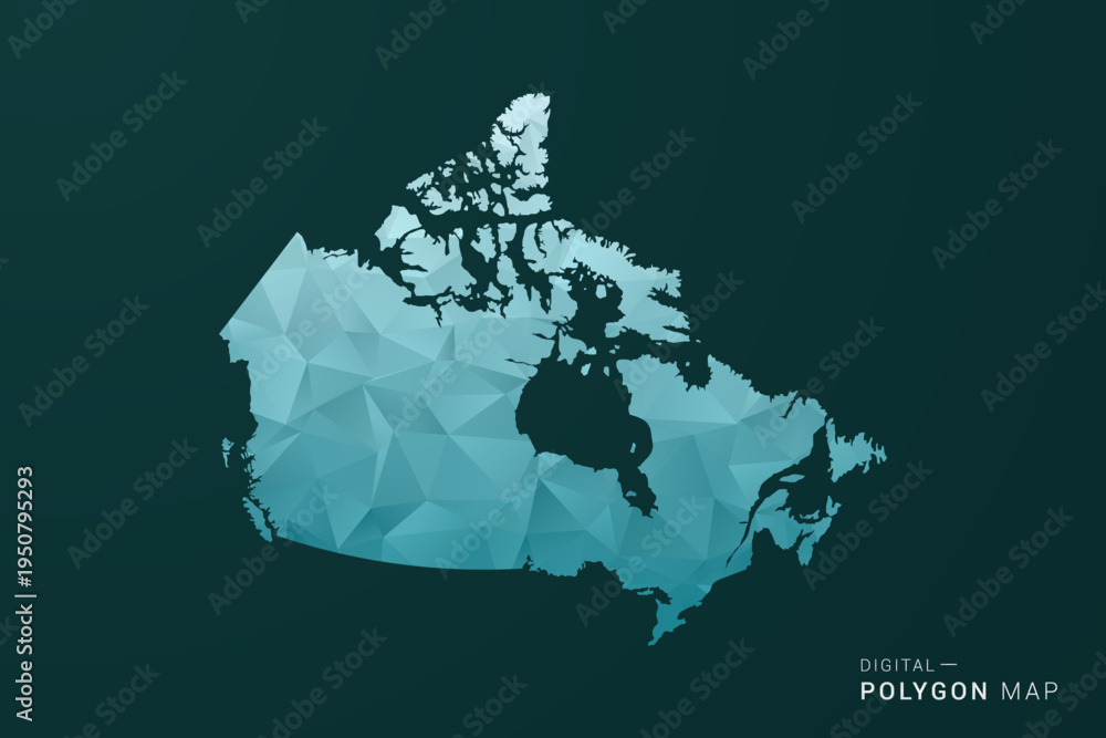 Obraz premium Canada Map - Polygon style vector illustration in green and blue low poly geometric design, clean minimal silhouette for infographic.