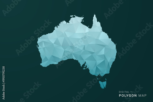 Australia Map - Polygon style vector illustration in green and blue low poly geometric design, clean minimal silhouette for infographic.