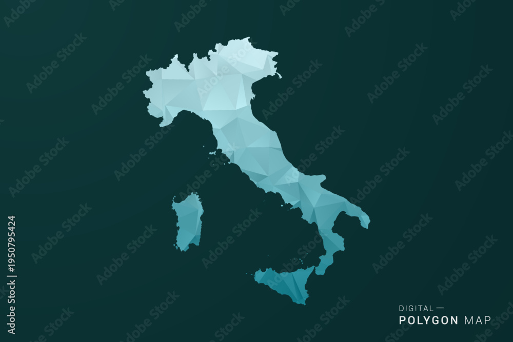 Fototapeta premium Italy Map - Polygon style vector illustration in green and blue low poly geometric design, clean minimal silhouette for infographic.