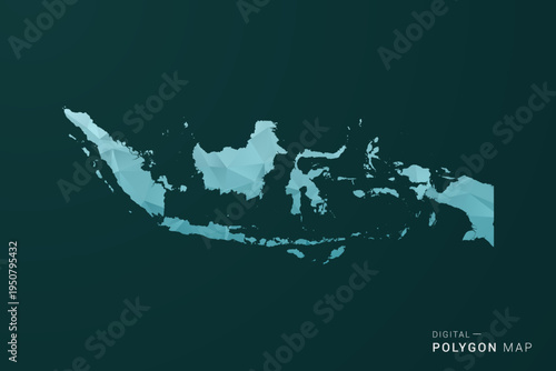 Indonesia Map - Polygon style vector illustration in green and blue low poly geometric design, clean minimal silhouette for infographic.