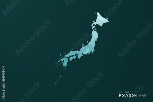 Japan Map - Polygon style vector illustration in green and blue low poly geometric design, clean minimal silhouette for infographic.