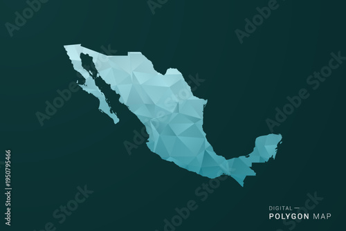 Mexico Map - Polygon style vector illustration in green and blue low poly geometric design, clean minimal silhouette for infographic.