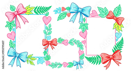 Wallpaper Mural Hand drawn hearts and bows borders design Torontodigital.ca