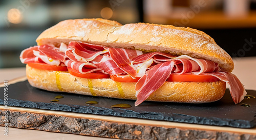 Wallpaper Mural Traditional spanish serrano ham bocadillo with fresh tomato Torontodigital.ca