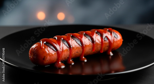 Wallpaper Mural Grilled sausage with ketchup on black plate Torontodigital.ca