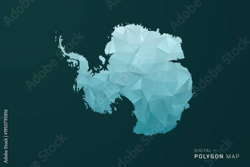 Antarctica Map - Polygon style vector illustration in green and blue low poly geometric design, clean minimal silhouette for infographic.