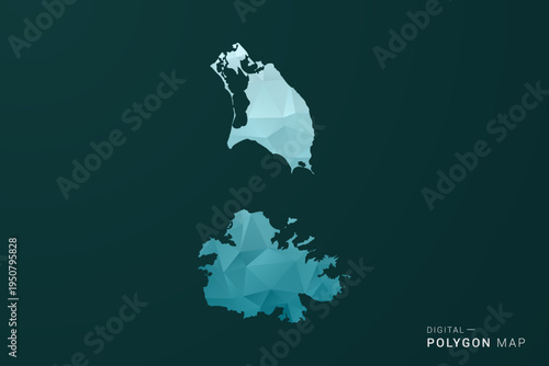 Antigua and Barbuda Map - Polygon style vector illustration in green and blue low poly geometric design, clean minimal silhouette for infographic.