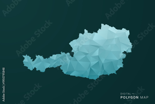 Austria Map - Polygon style vector illustration in green and blue low poly geometric design, clean minimal silhouette for infographic.