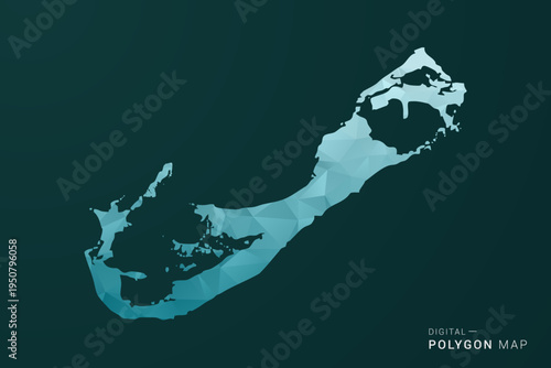 Bermuda Map - Polygon style vector illustration in green and blue low poly geometric design, clean minimal silhouette for infographic.