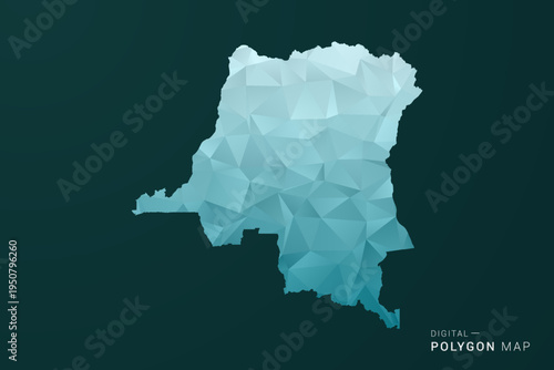 Democratic Republic of the Congo Map - Polygon style vector illustration in green and blue low poly geometric design, clean minimal silhouette for infographic.