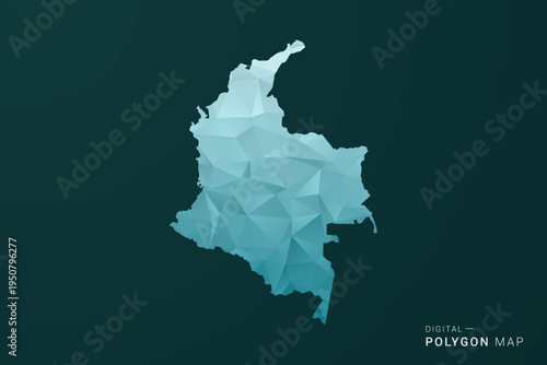 Colombia Map - Polygon style vector illustration in green and blue low poly geometric design, clean minimal silhouette for infographic.