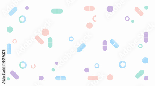 Clinical Healthcare Pills and Medical Capsules in a Pastel Abstract Pattern Background