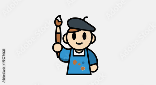 Cartoon Artist Holding Paintbrush Smiling.