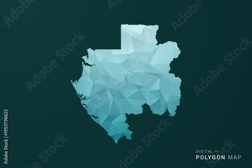 Gabon Map - Polygon style vector illustration in green and blue low poly geometric design, clean minimal silhouette for infographic.