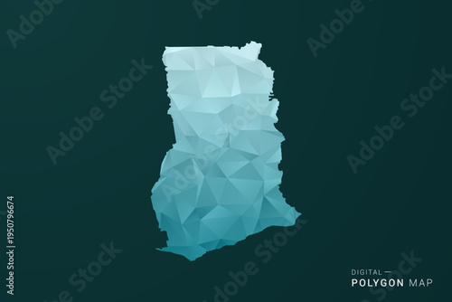 Ghana Map - Polygon style vector illustration in green and blue low poly geometric design, clean minimal silhouette for infographic.