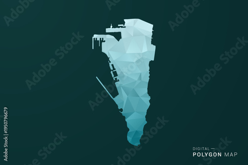 Gibraltar Map - Polygon style vector illustration in green and blue low poly geometric design, clean minimal silhouette for infographic.