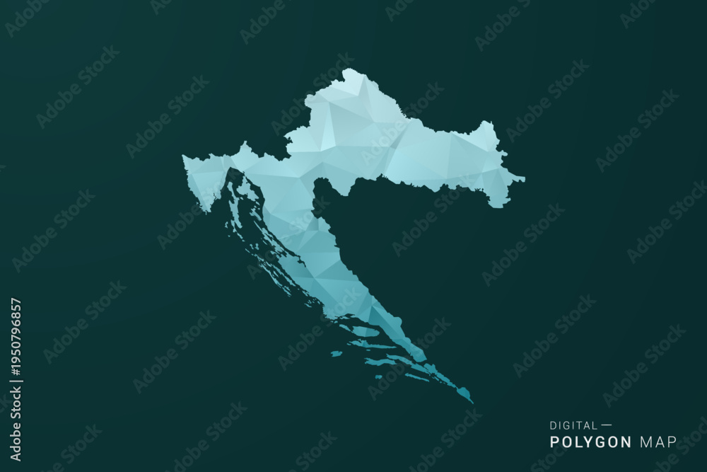 Obraz premium Croatia Map - Polygon style vector illustration in green and blue low poly geometric design, clean minimal silhouette for infographic.
