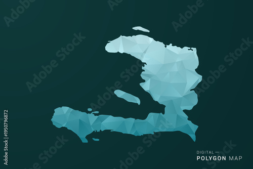 Haiti Map - Polygon style vector illustration in green and blue low poly geometric design, clean minimal silhouette for infographic.
