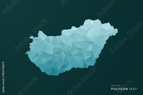 Hungary Map - Polygon style vector illustration in green and blue low poly geometric design, clean minimal silhouette for infographic.