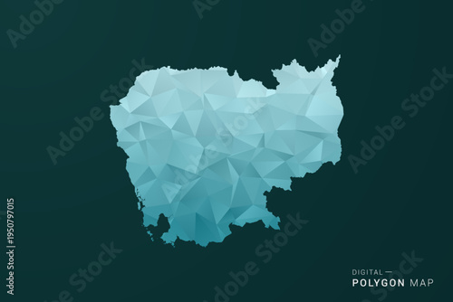 Slika na platnu Cambodia Map - Polygon style vector illustration in green and blue low poly geometric design, clean minimal silhouette for infographic