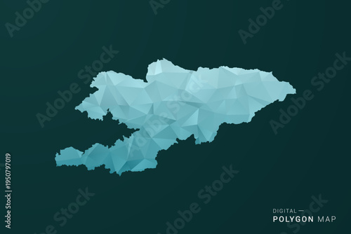 Kyrgyzstan Map - Polygon style vector illustration in green and blue low poly geometric design, clean minimal silhouette for infographic.