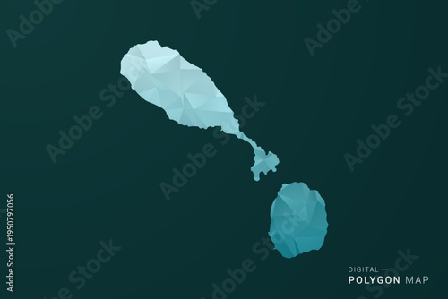 Saint Kitts and Nevis Map - Polygon style vector illustration in green and blue low poly geometric design, clean minimal silhouette for infographic.