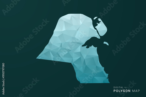 Kuwait Map - Polygon style vector illustration in green and blue low poly geometric design, clean minimal silhouette for infographic.