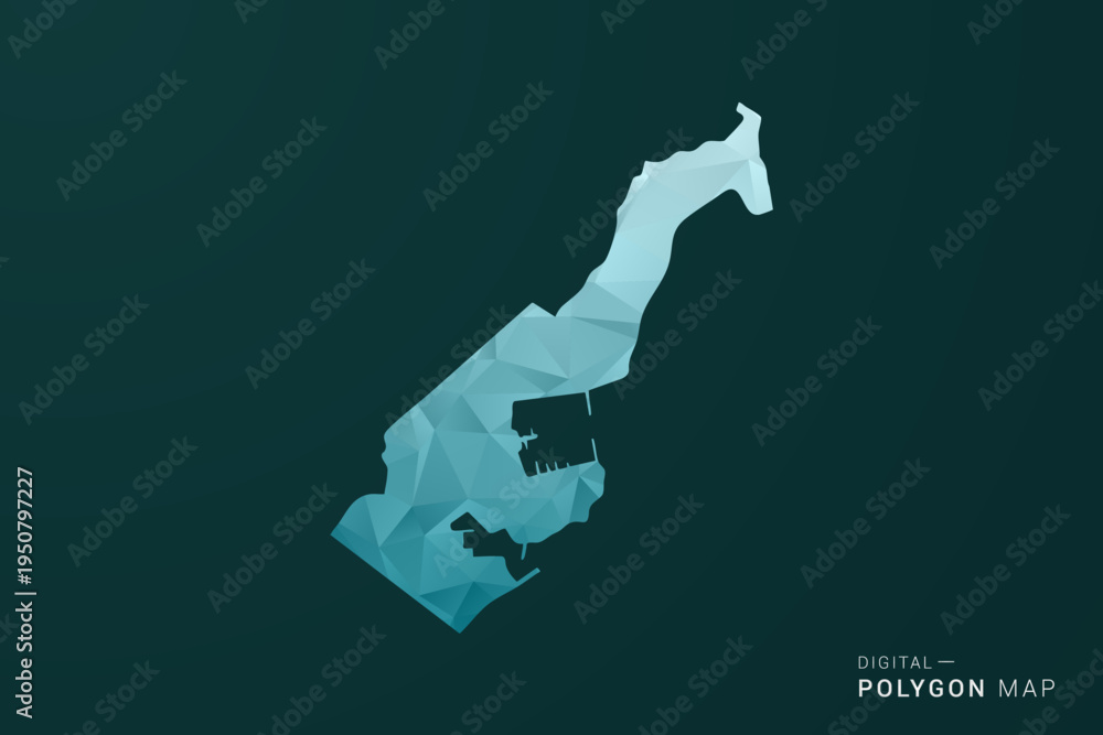 Naklejka premium Monaco Map - Polygon style vector illustration in green and blue low poly geometric design, clean minimal silhouette for infographic.