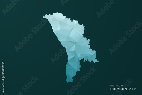 Moldova Map - Polygon style vector illustration in green and blue low poly geometric design, clean minimal silhouette for infographic.
