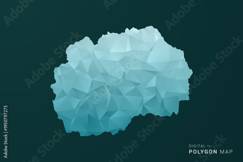 Macedonia Map - Polygon style vector illustration in green and blue low poly geometric design, clean minimal silhouette for infographic.