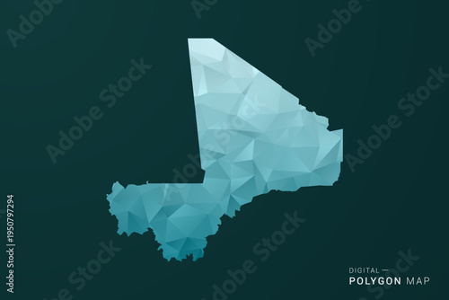 Mali Map - Polygon style vector illustration in green and blue low poly geometric design, clean minimal silhouette for infographic.